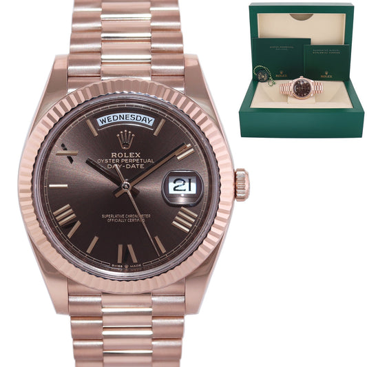 2023 MINT Rolex President 40mm Rose Gold Chocolate Roman 228235 Watch Box