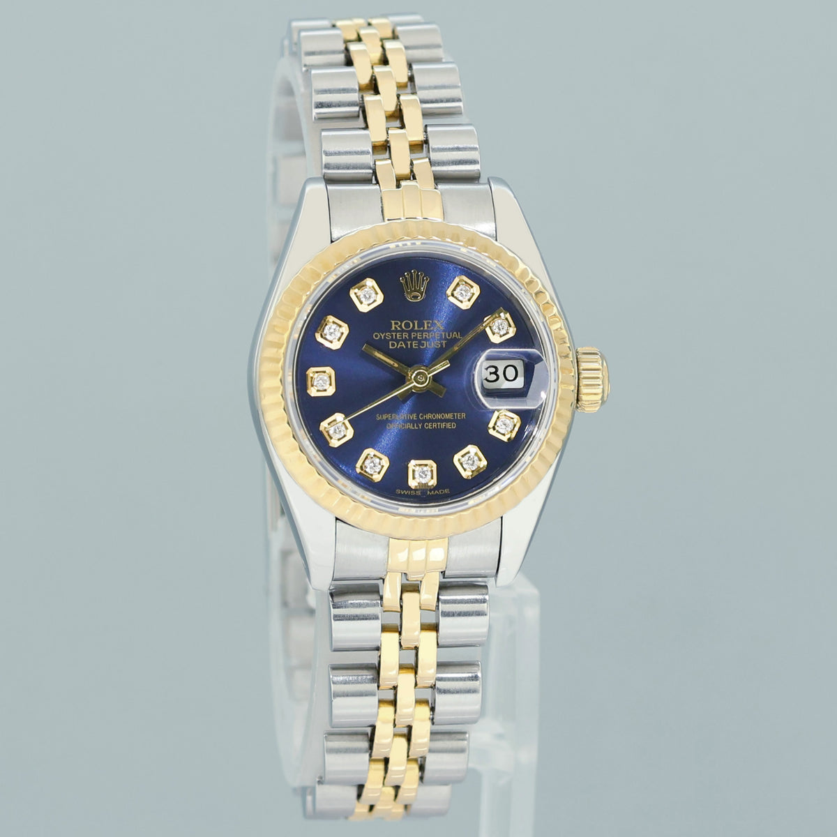 Ladies Rolex 26mm 69173 DateJust Blue Diamond Two Tone Yellow Gold Jubilee Watch