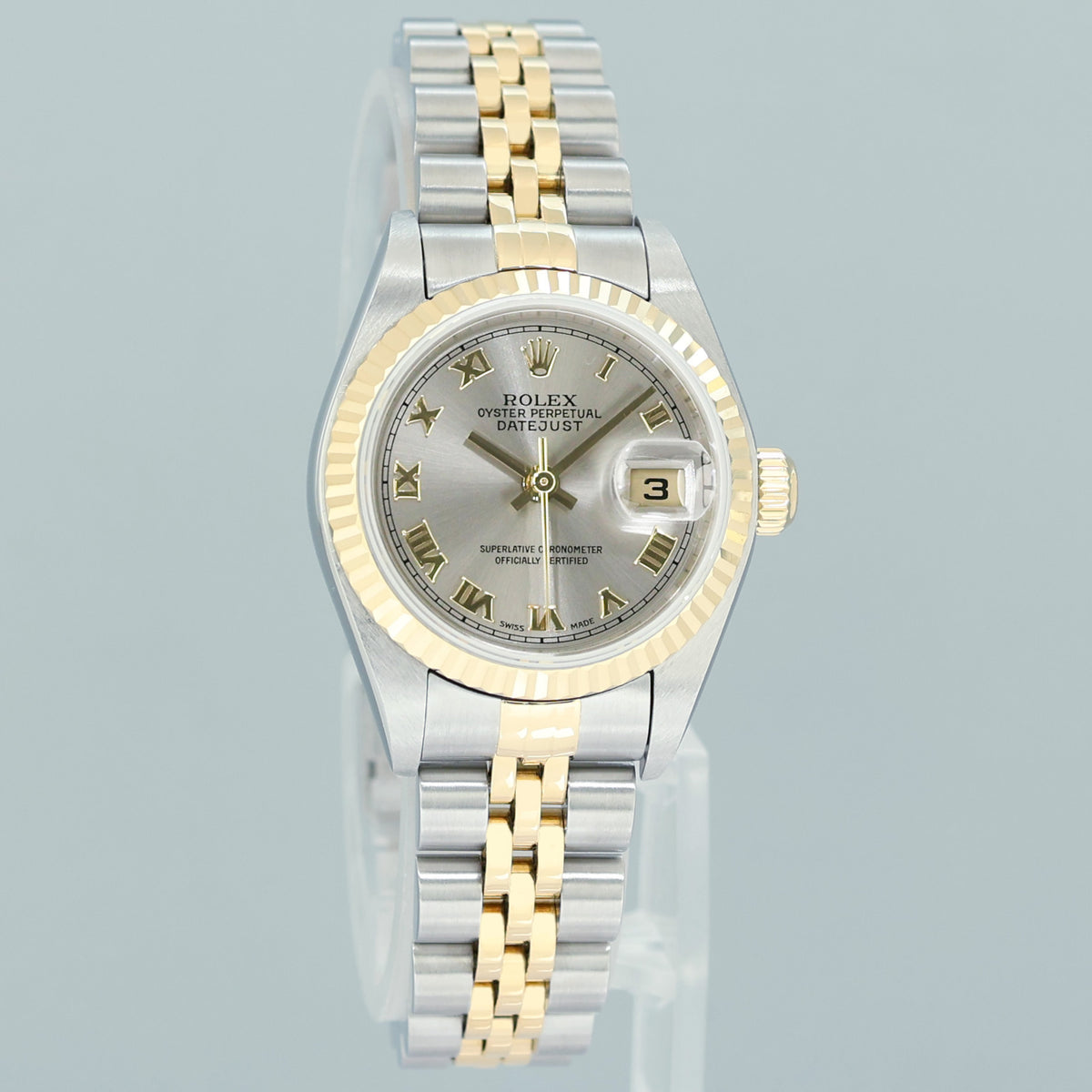MINT Rolex 79173 Ladies 26mm DateJust Silver Roman Two-Tone Gold Steel Jubilee Watch