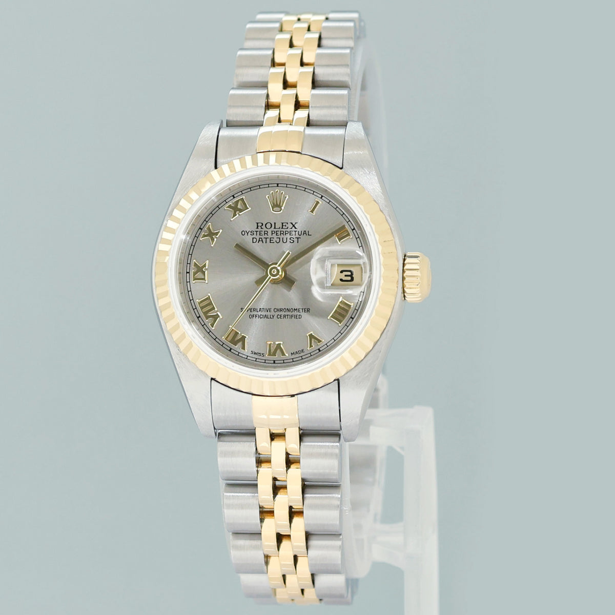 MINT Rolex 79173 Ladies 26mm DateJust Silver Roman Two-Tone Gold Steel Jubilee Watch
