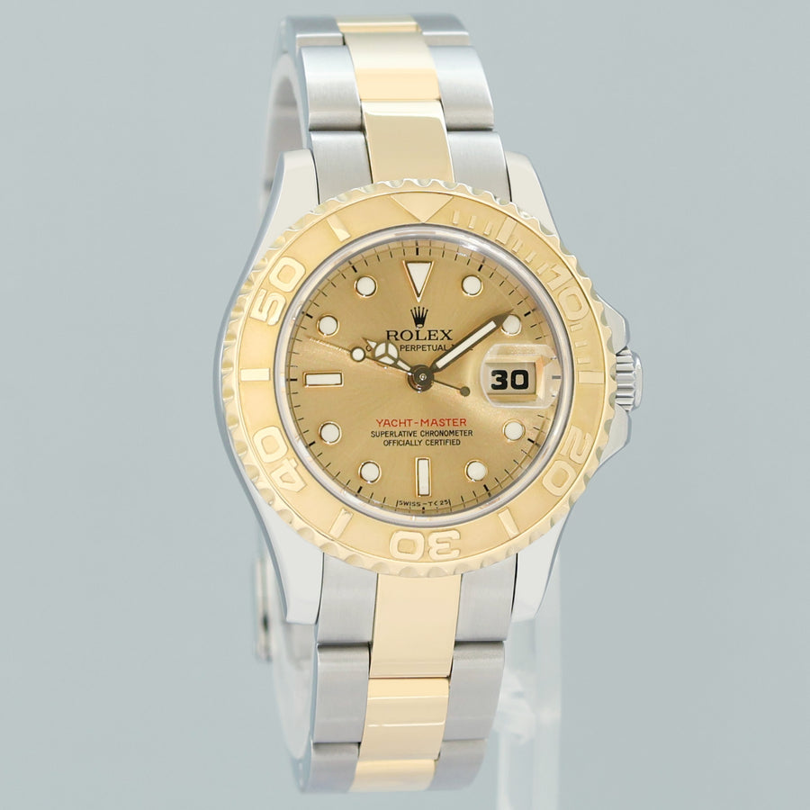 MINT Ladies Rolex Yacht-Master 69623 Two Tone Yellow Gold Champagne 29mm Watch Box