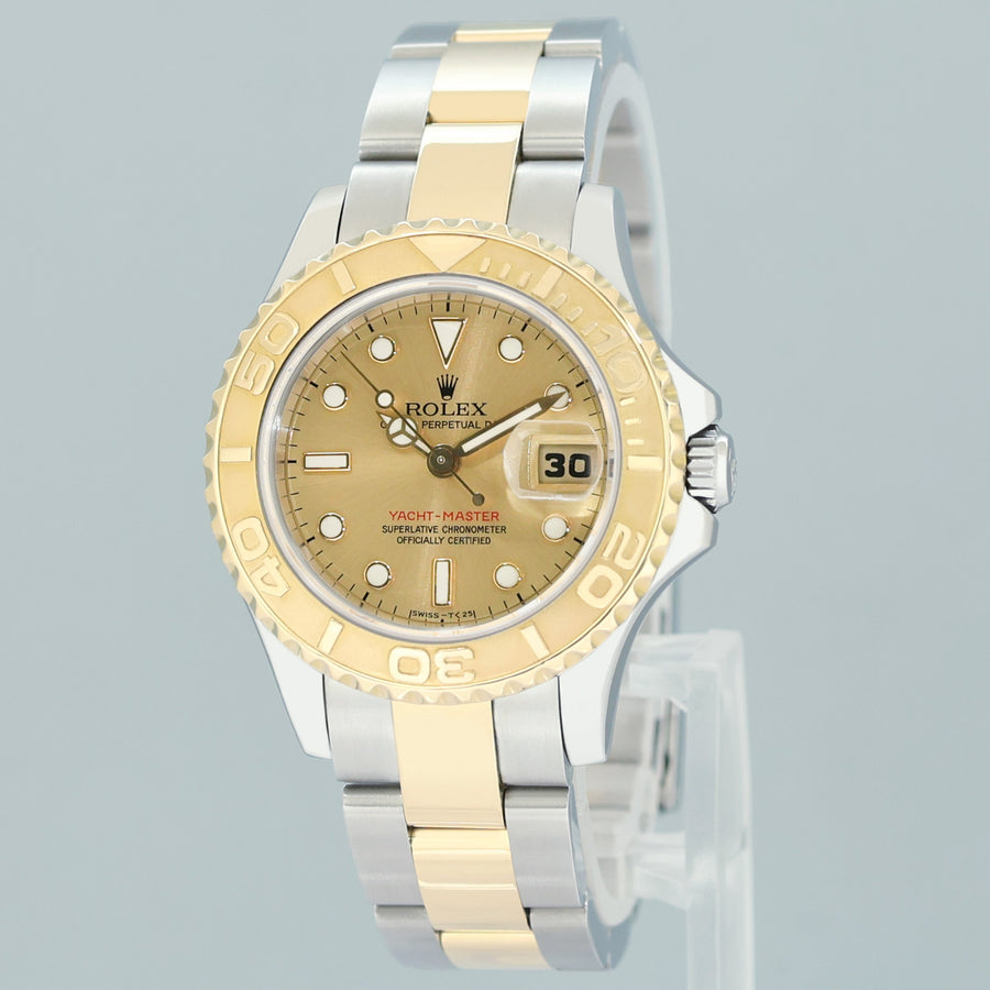 MINT Ladies Rolex Yacht-Master 69623 Two Tone Yellow Gold Champagne 29mm Watch Box