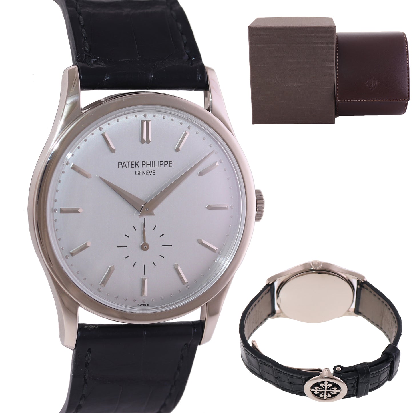 MINT Patek Philippe 5196G 37mm White Gold Calatrava Deployant Leather Watch Box