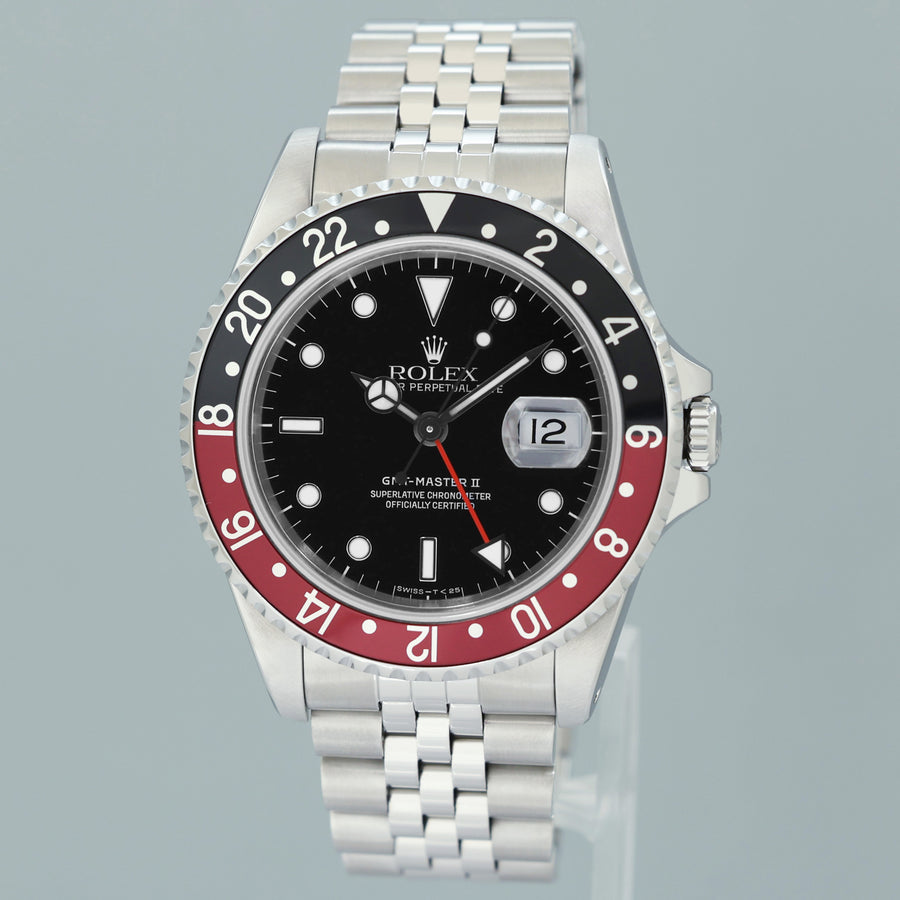 TRITIUM PAPERS MINT Rolex GMT-Master II 2 Coke Red Steel 16710 40mm Jubilee Watch