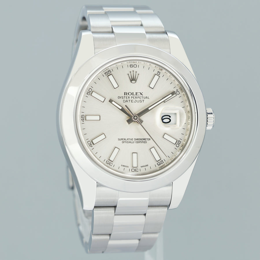 MINT 2015 Rolex 116300 Datejust II Silver Stick 41mm Oyster 41mm Watch Box