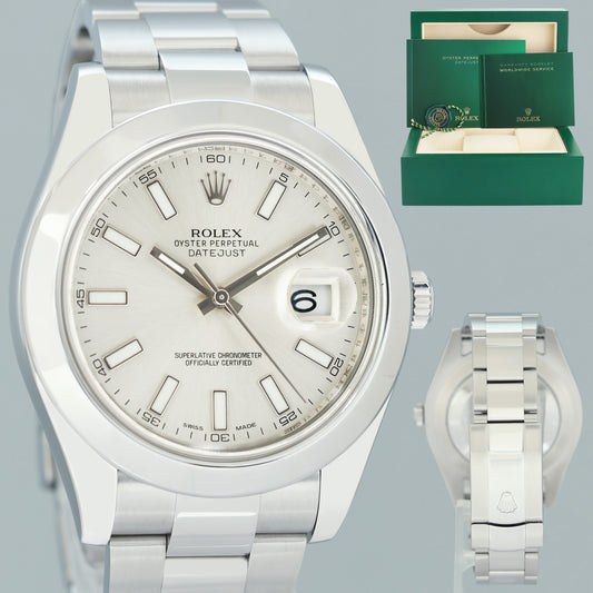 MINT 2015 Rolex 116300 Datejust II Silver Stick 41mm Oyster 41mm Watch Box