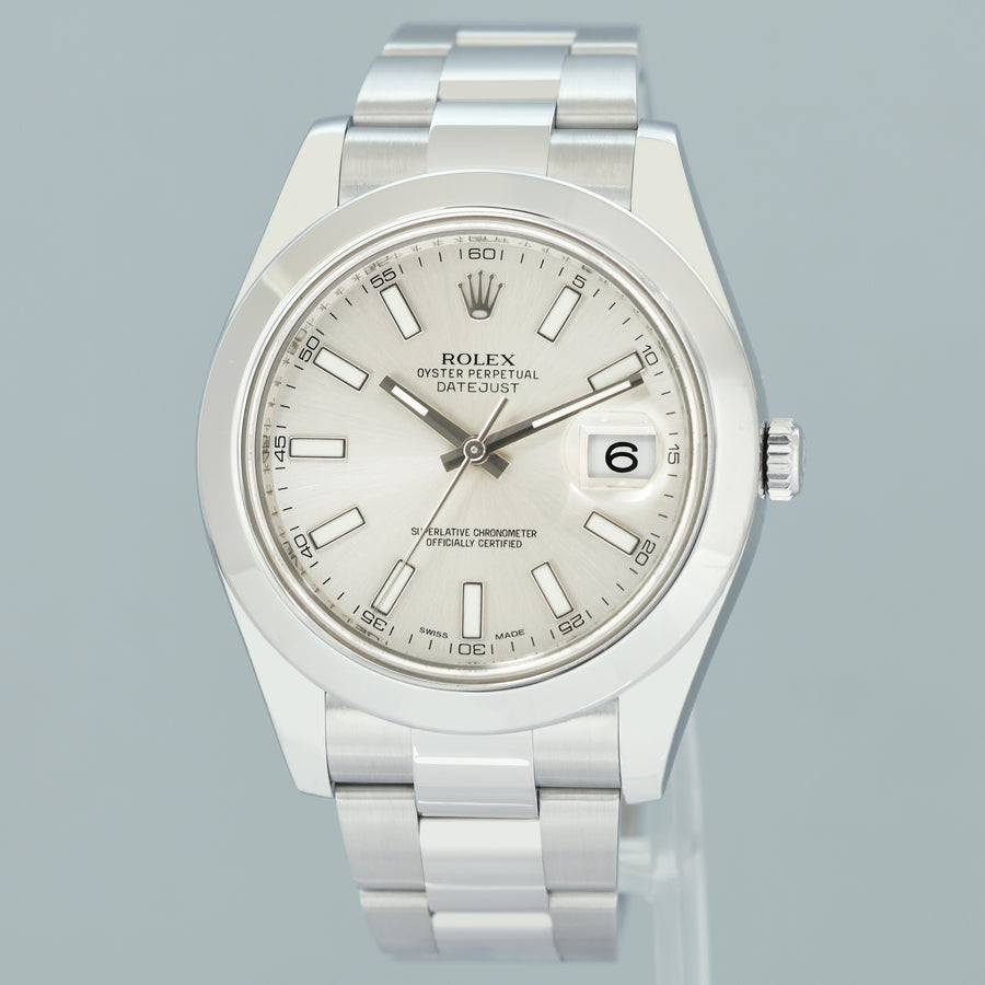 MINT 2015 Rolex 116300 Datejust II Silver Stick 41mm Oyster 41mm Watch Box