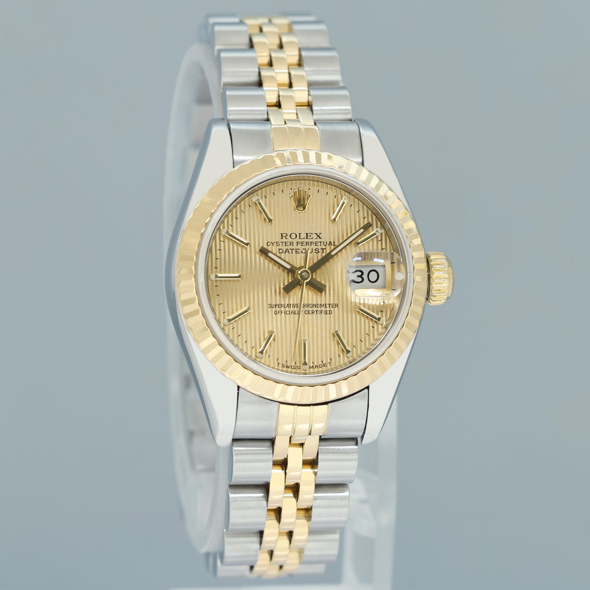 MINT Rolex 26mm Ladies DateJust 69173 Champagne Tapestry Two Tone Gold Jubilee Watch