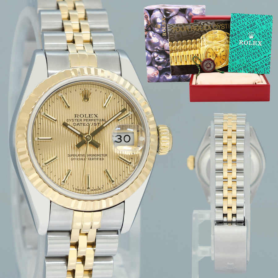 MINT Rolex 26mm Ladies DateJust 69173 Champagne Tapestry Two Tone Gold Jubilee Watch