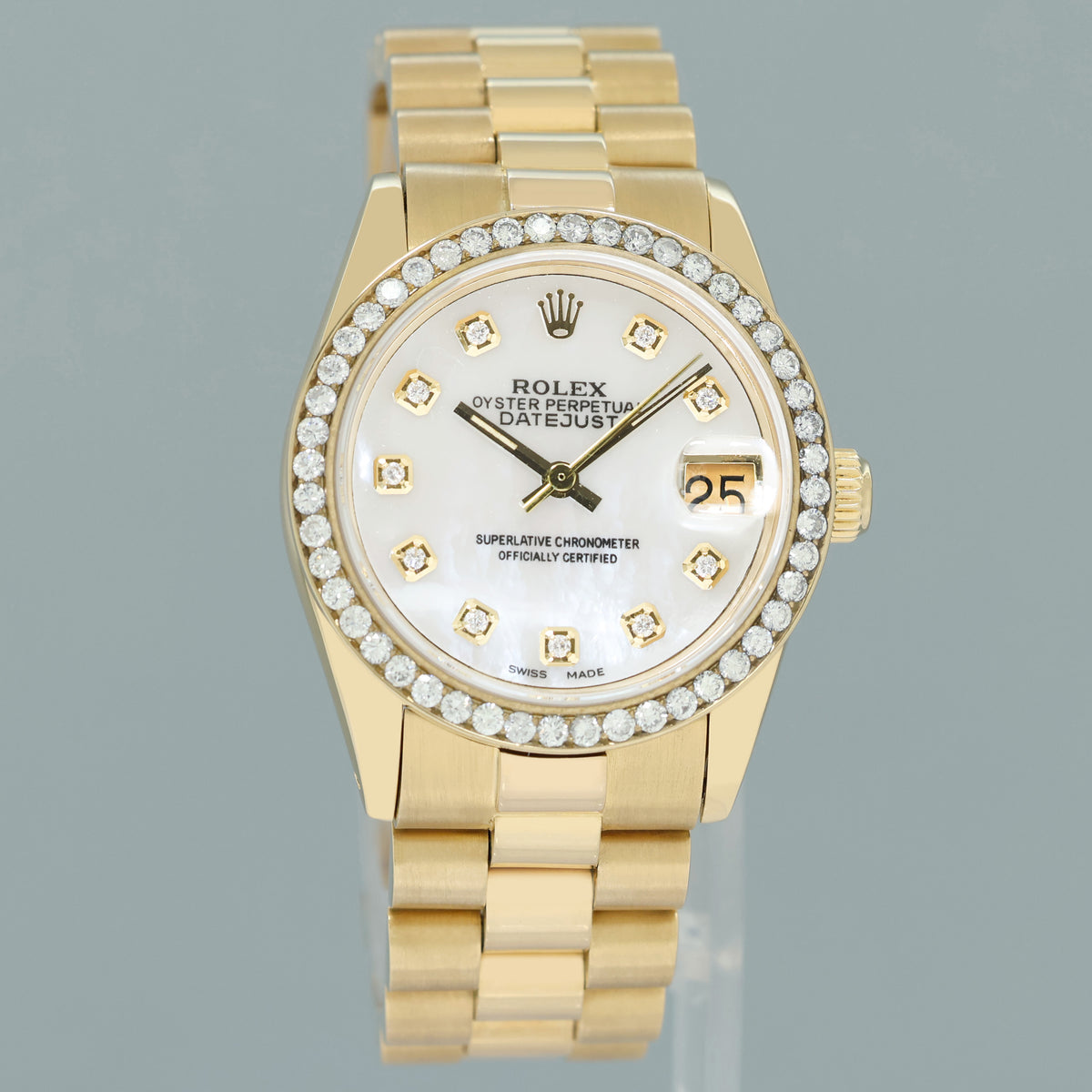 PEARL DIAMOND Rolex 6827 Yellow Gold 31mm Midsize Lady President Watch