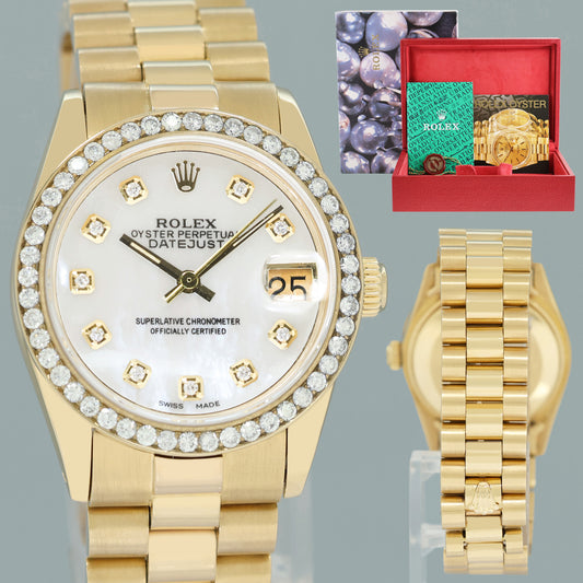 PEARL DIAMOND Rolex 6827 Yellow Gold 31mm Midsize Lady President Watch
