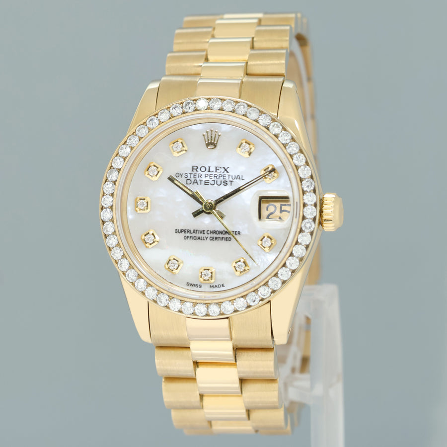 PEARL DIAMOND Rolex 6827 Yellow Gold 31mm Midsize Lady President Watch