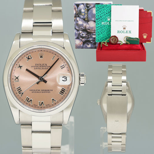 MINT Ladies Rolex DateJust Midsize 31mm Rose Roman Oyster 68240 Watch Box