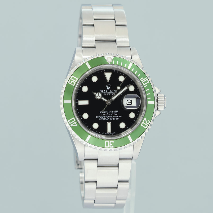 MINT 2007 Rolex Kermit Green Anniversary 40mm Submariner 16610LV Watch Box