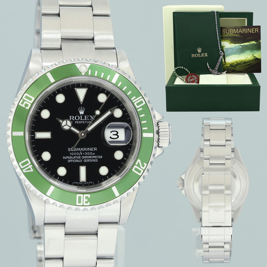 MINT 2007 Rolex Kermit Green Anniversary 40mm Submariner 16610LV Watch Box