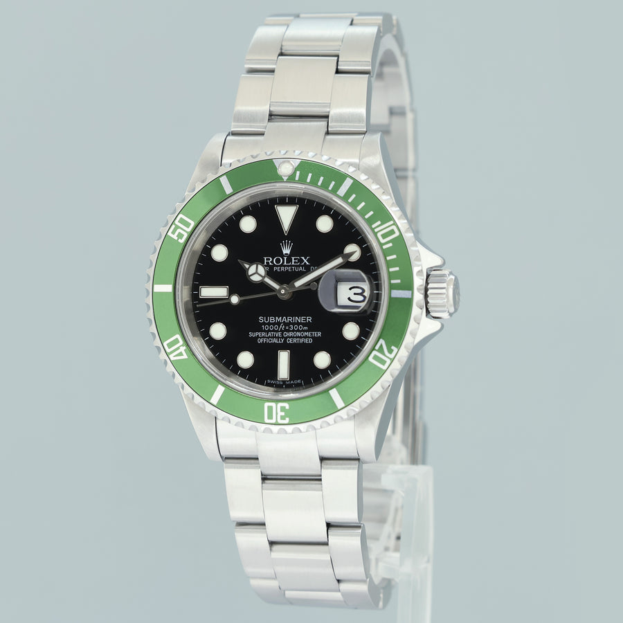 MINT 2007 Rolex Kermit Green Anniversary 40mm Submariner 16610LV Watch Box