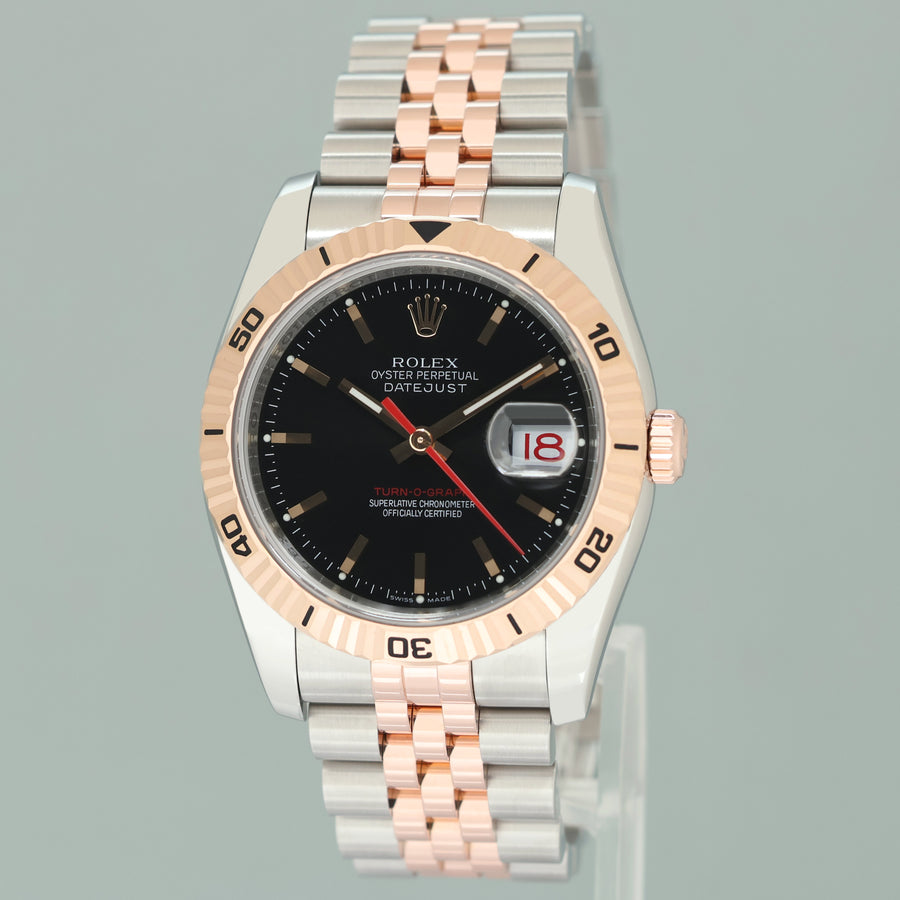2005 Rolex DateJust Turn-O-Graph 116261 Rose Gold Two Tone Steel Black Jubilee Watch