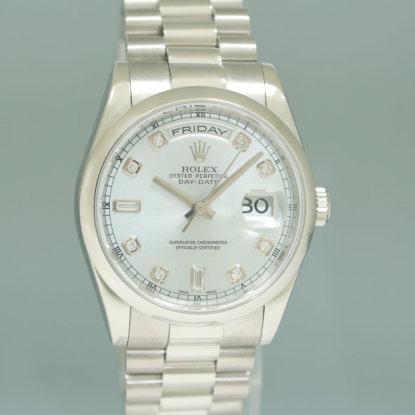 2007 PAPERS MINT Rolex Platinum 36mm President 118206 Glacier Blue Diamond Watch Box