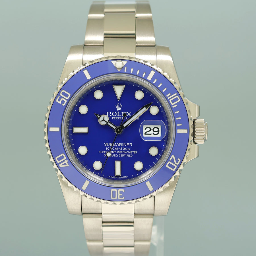 STICKERS 2015 PAPERS Rolex Submariner Blue Smurf 116619 LB White Gold 40mm Watch
