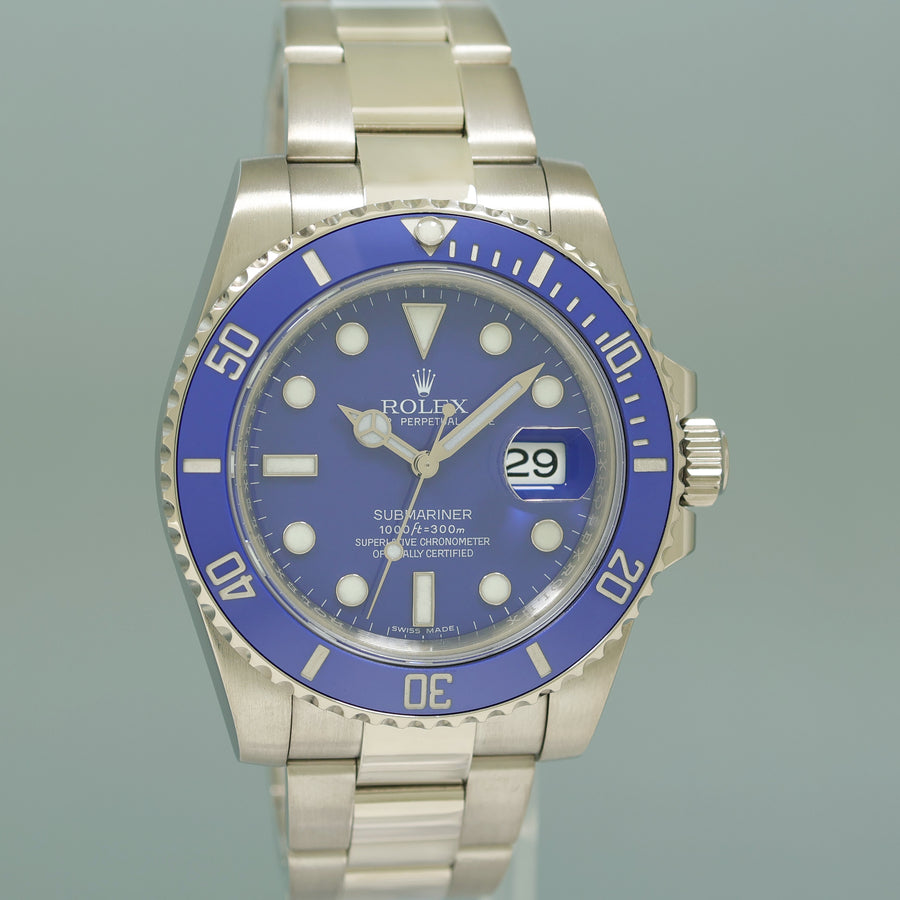 STICKERS 2015 PAPERS Rolex Submariner Blue Smurf 116619 LB White Gold 40mm Watch