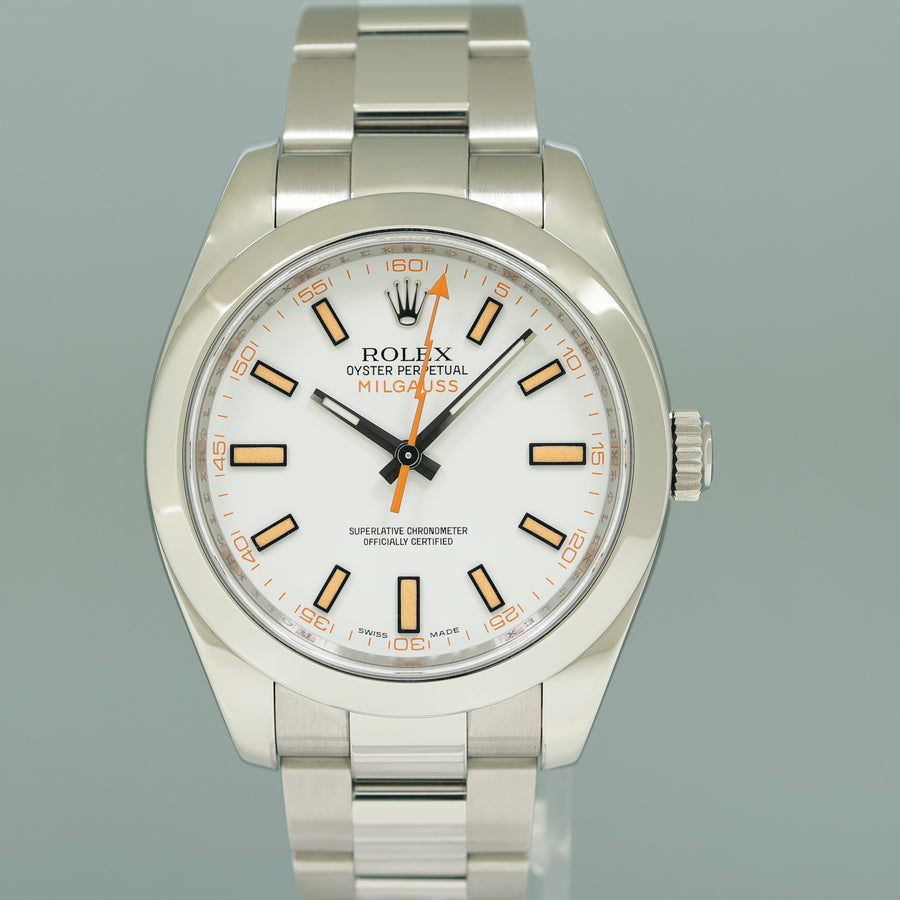 2017 PAPERS MINT Rolex Milgauss 116400 White 40mm Steel Anti-Magnetic Watch
