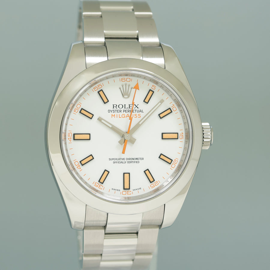2017 PAPERS MINT Rolex Milgauss 116400 White 40mm Steel Anti-Magnetic Watch