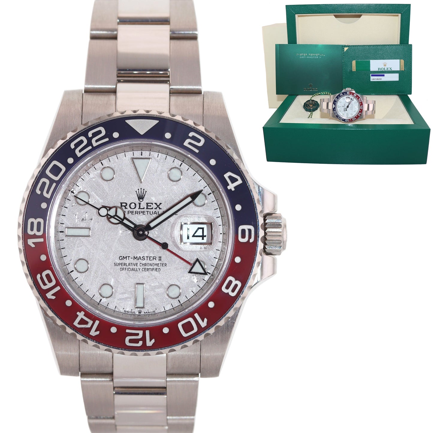 PAPERS MINT Rolex GMT-Master II 126719 Pepsi METEORITE White Gold 40mm Watch Box