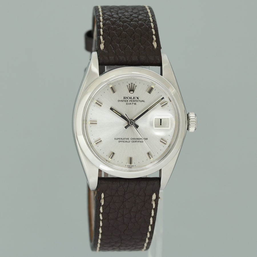 Rolex 1500 Date 34mm Steel Oyster Silver Stick Leather Automatic Watch Box