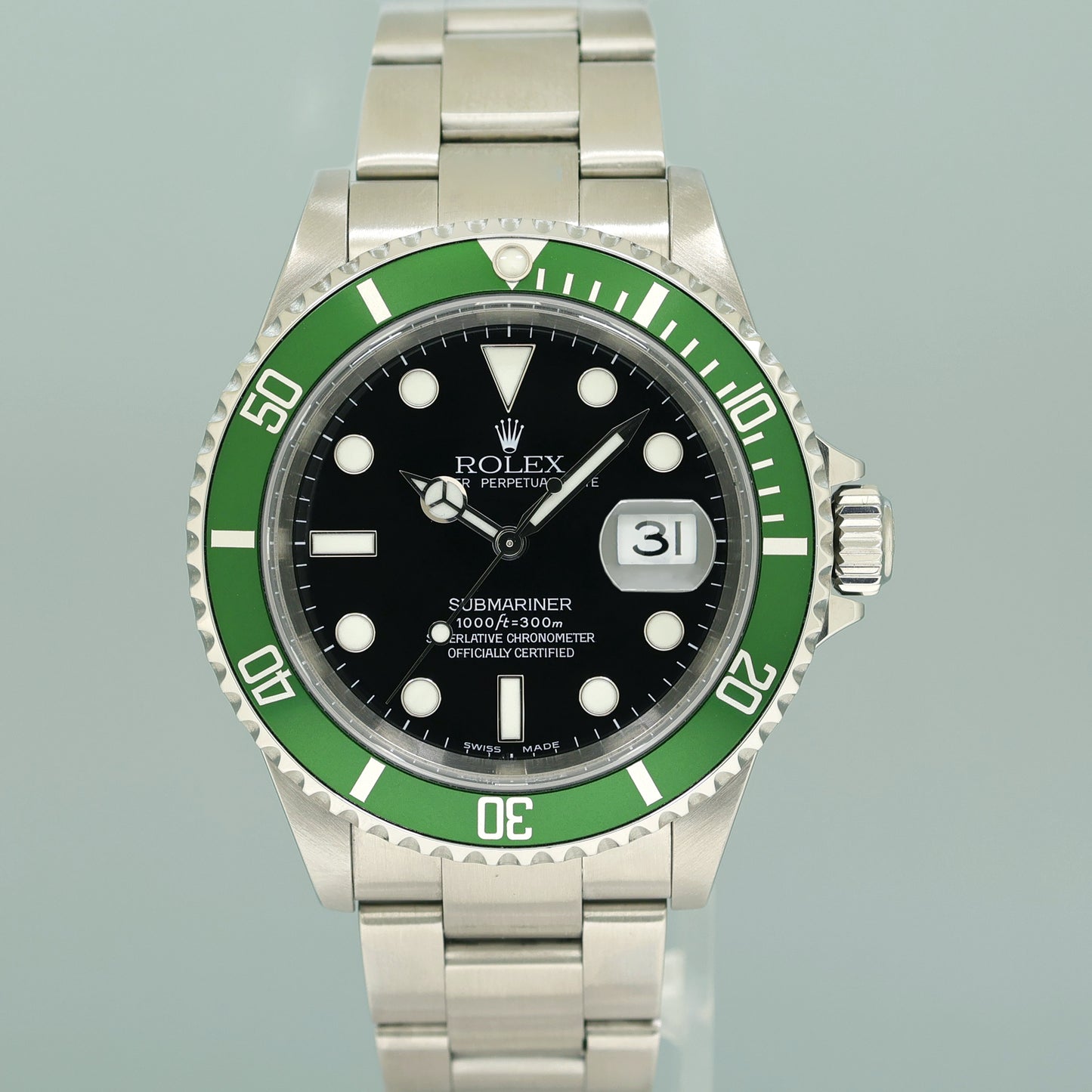 PAPERS Flat 4 Rolex Kermit F Serial Green Anniversary Submariner 16610LV Watch Box