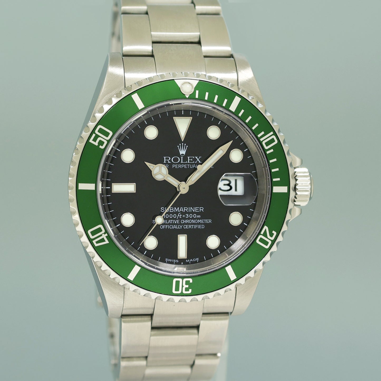 PAPERS Flat 4 Rolex Kermit F Serial Green Anniversary Submariner 16610LV Watch Box