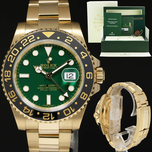 MINT 2013 PAPERS Rolex GMT-Master 2 Ceramic Green Dial 116718 Yellow Gold Watch