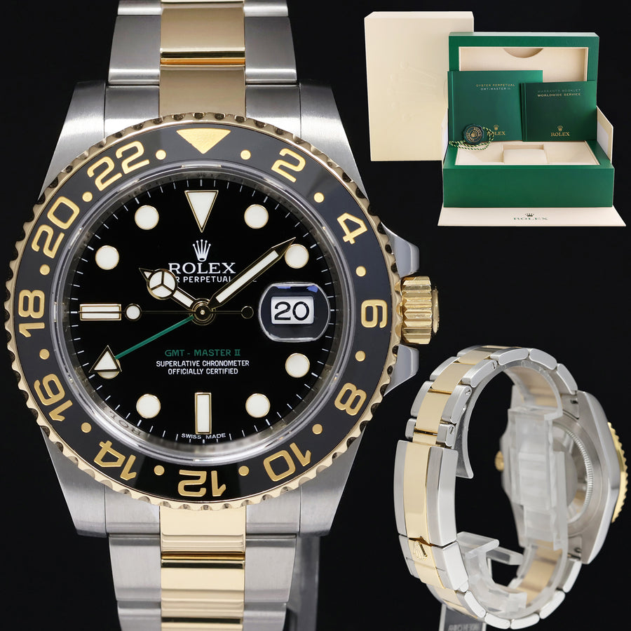 MINT Rolex GMT-Master 2 Ceramic 116713 Black Two Tone Yellow Gold Steel Gold Watch