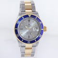 MINT Rolex Gold Buckle Rolex Submariner 16613 Two Tone Gold Silver Serti Diamond Watch
