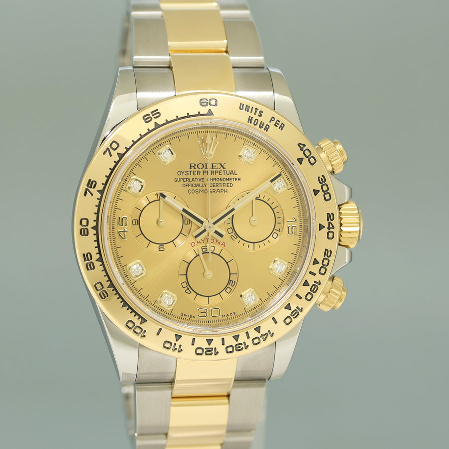 2022 MINT 116503 Rolex Daytona Two Tone Yellow Gold Champagne Diamond Watch