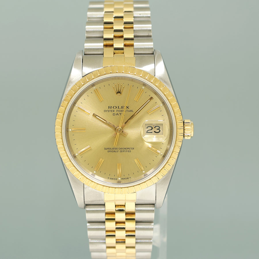 MINT Rolex Oyster Perpetual Date 34mm Champagne 15233 Two Tone Jubilee Watch Box