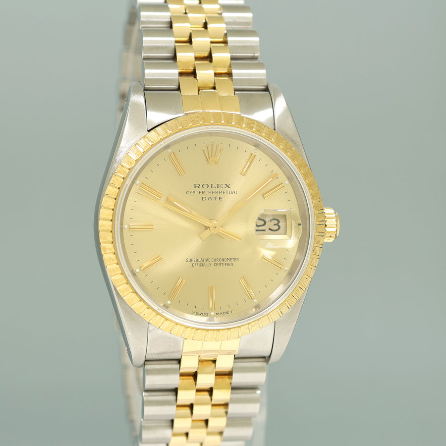 MINT Rolex Oyster Perpetual Date 34mm Champagne 15233 Two Tone Jubilee Watch Box