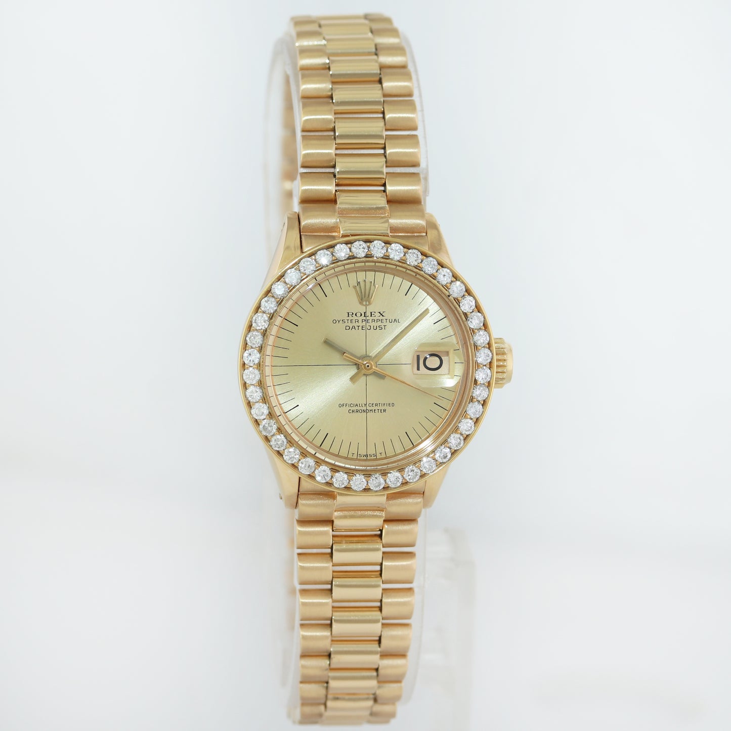 Diamond Ladies Rolex DateJust President 26mm 6700 18k Yellow Gold Watch Box