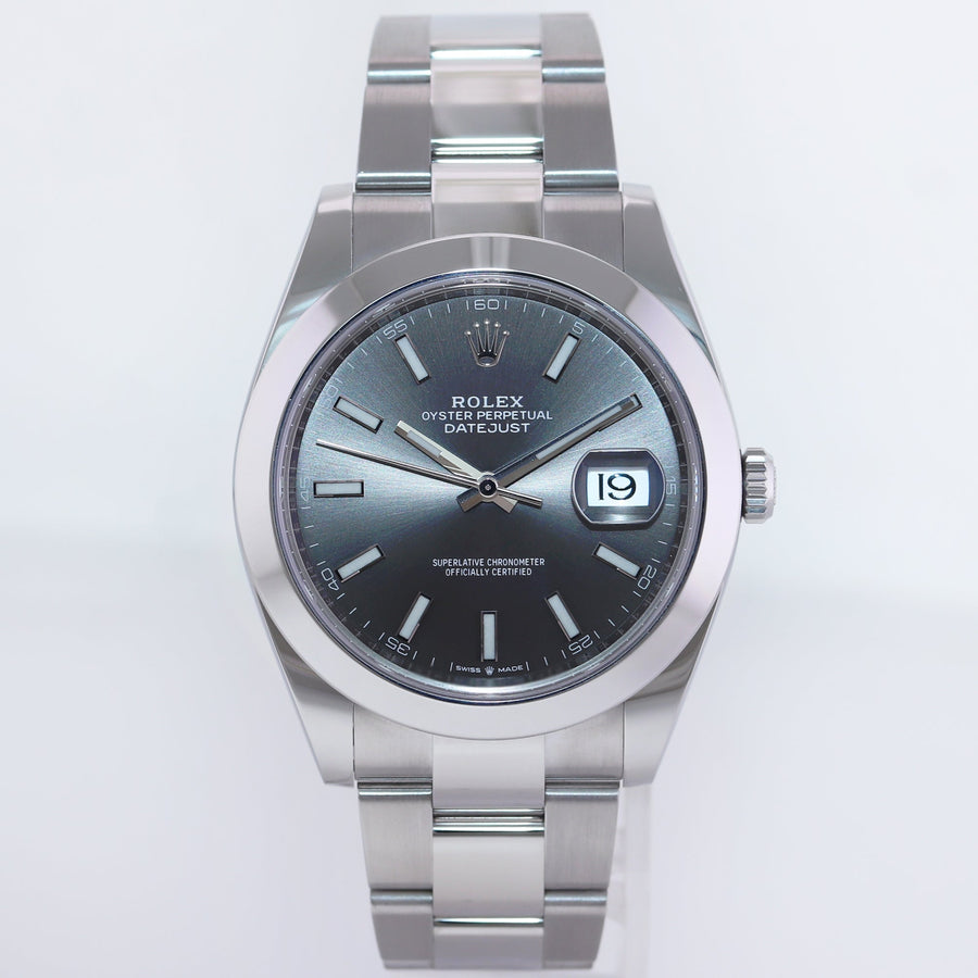 2023 NEW PAPERS Rolex 126300 DateJust 41mm 41 Steel Rhodium Stick Oyster Watch Box