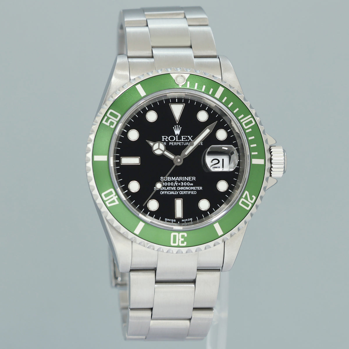 MINT Rolex Flat 4 Kermit F Serial 16610LV Green Submariner 40mm Watch Box