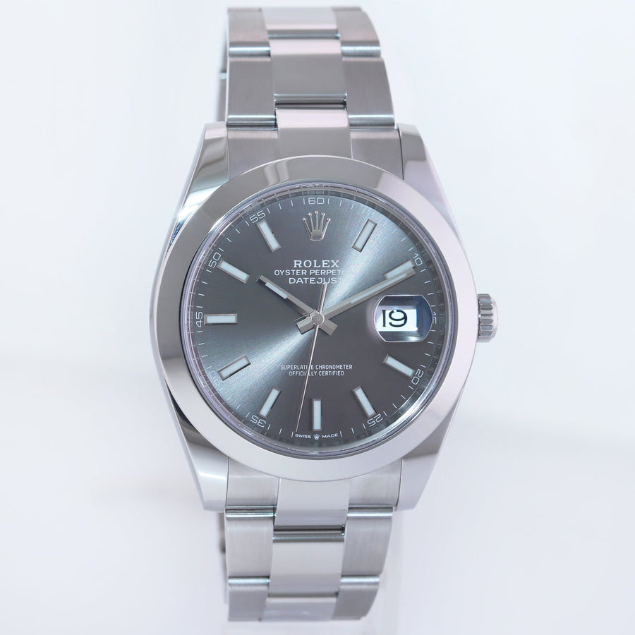 2023 NEW PAPERS Rolex 126300 DateJust 41mm 41 Steel Rhodium Stick Oyster Watch Box