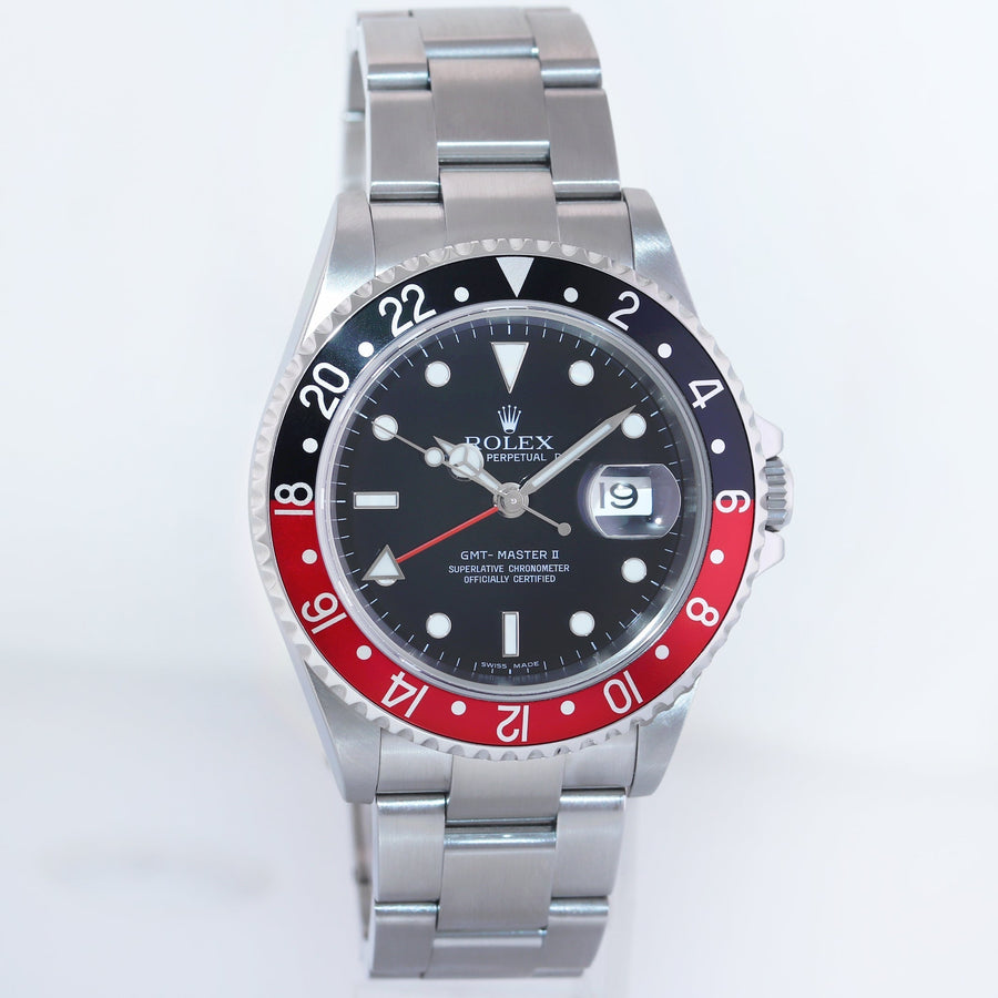 MINT 2004 Rolex GMT-Master 2 Coke Black Red Steel No Holes 16710 Watch Box