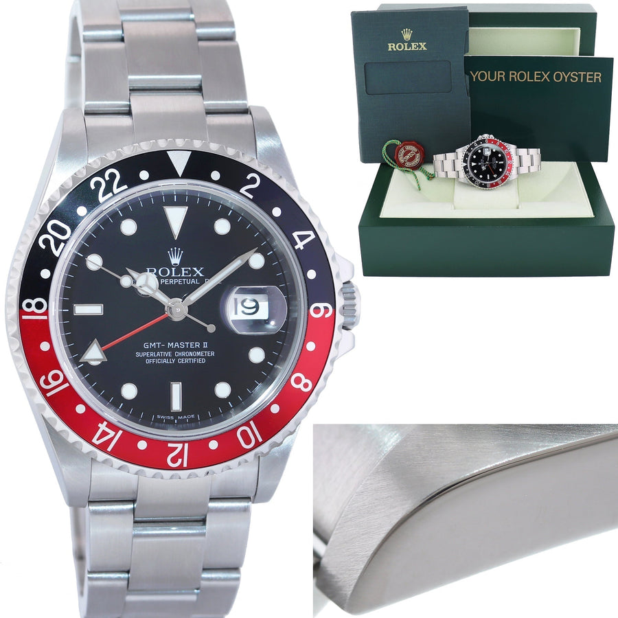 MINT 2004 Rolex GMT-Master 2 Coke Black Red Steel No Holes 16710 Watch Box