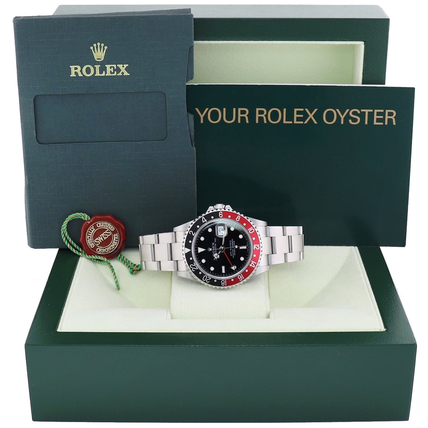 MINT 2004 Rolex GMT-Master II 2 Coke Black Red Steel No Holes 16710 Watch Box