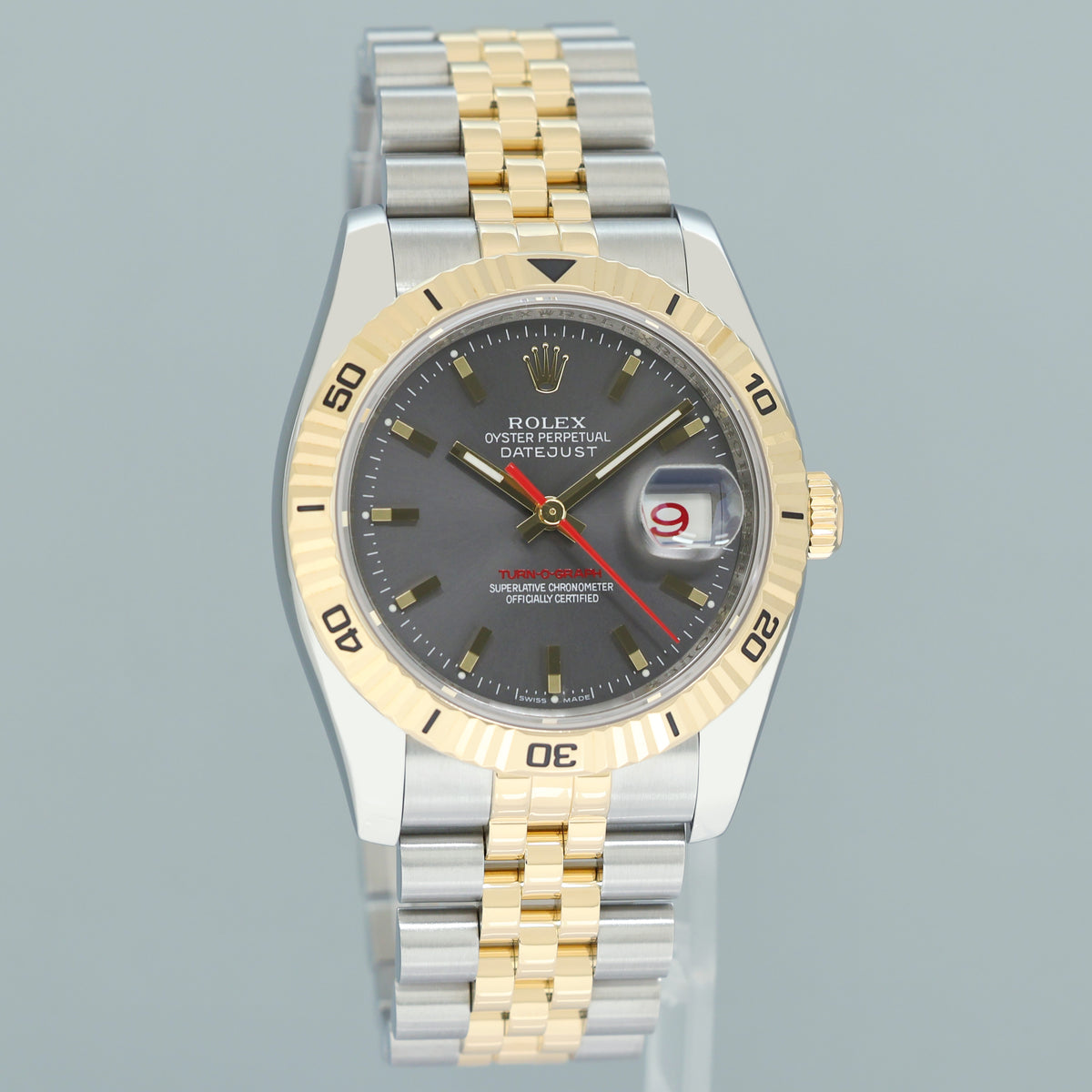 MINT Rolex DateJust Turn-O-Graph 116263 Yellow Gold Two Tone Steel Slate Jubilee Watch Box