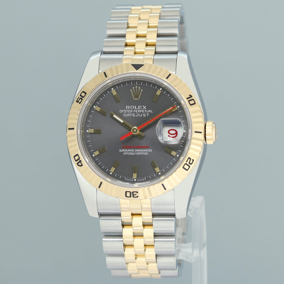 MINT Rolex DateJust Turn-O-Graph 116263 Yellow Gold Two Tone Steel Slate Jubilee Watch Box