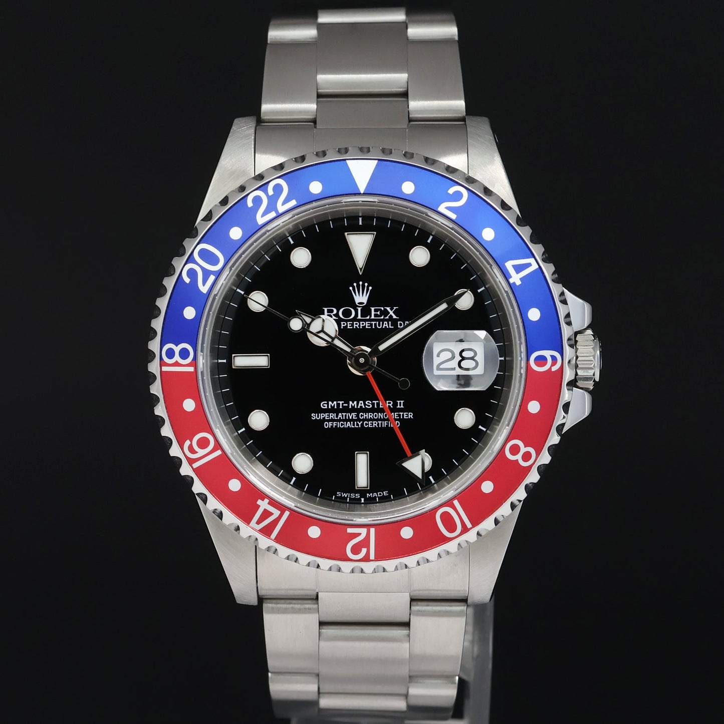 2002 MINT Rolex GMT-Master 2 Pepsi Blue Red Steel 16710 Watch Black Watch Box