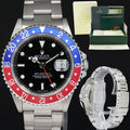 2002 MINT Rolex GMT-Master 2 Pepsi Blue Red Steel 16710 Watch Black Watch Box