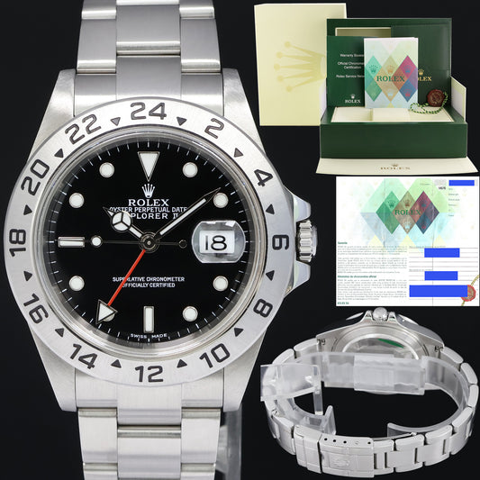 2005 BOX PAPERS Rolex Explorer II 16570 Black Date GMT 40mm No Holes Watch
