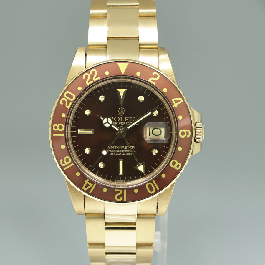 1980 Rolex Root Beer 1675 Yellow Gold GMT Master Brown Nipple Jubilee Watch Box