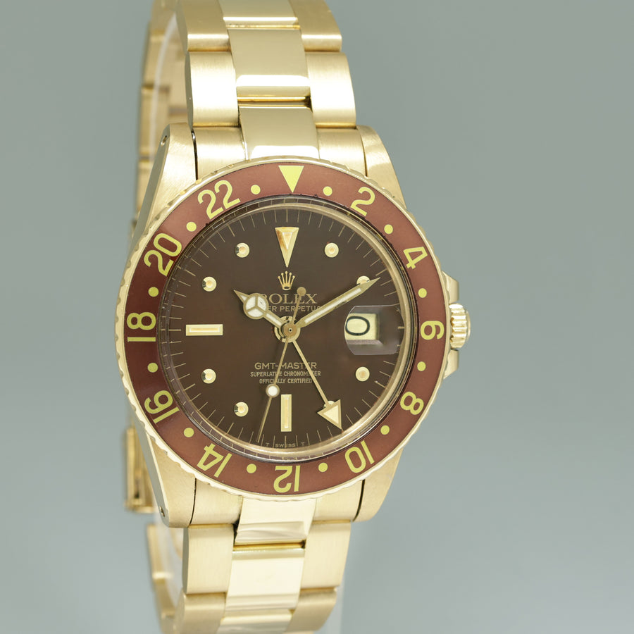 1980 Rolex Root Beer 1675 Yellow Gold GMT Master Brown Nipple Jubilee Watch Box